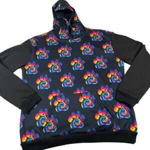 Cloud 9 Fleece Hoodie unisex XL Rainbow Tie Dye Dog Paws crushed velvet lined